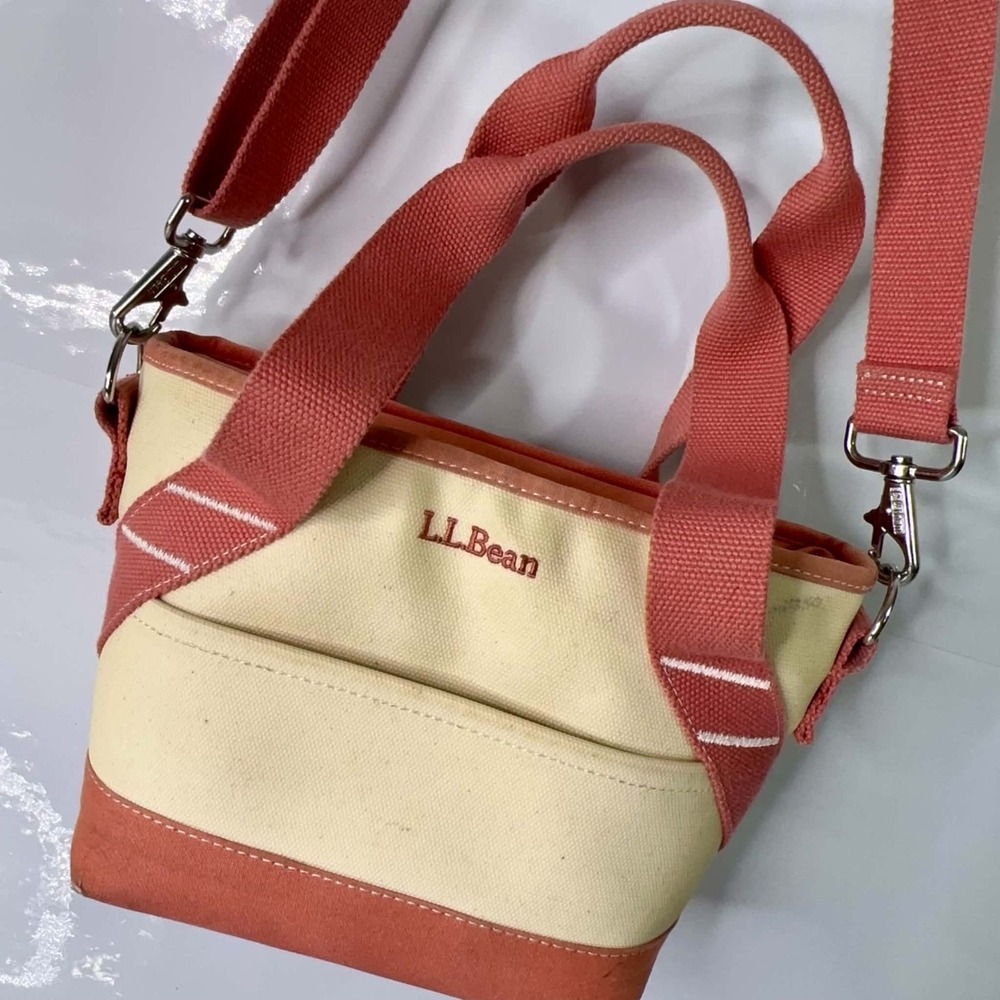 L.L. Bean Boat and Tote Lunch Cooler Bag Natural Cream & Pink Canvas Insulated